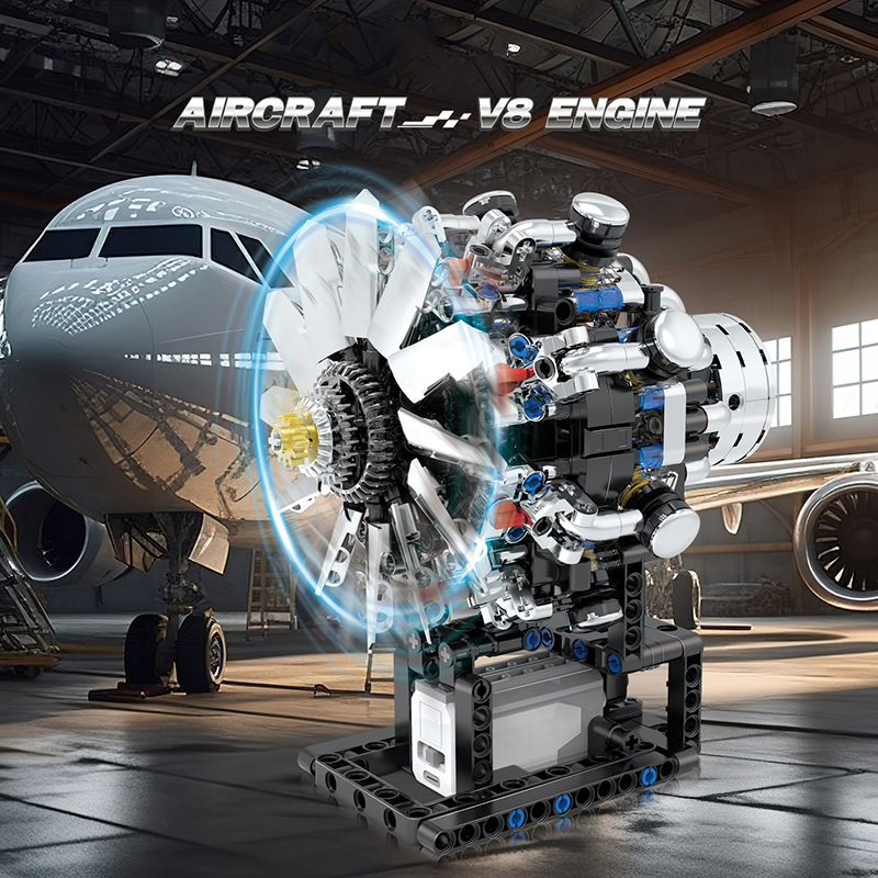 Model Kit Engine V8 - Airplane V8 Engine Motorized Simulation Brick