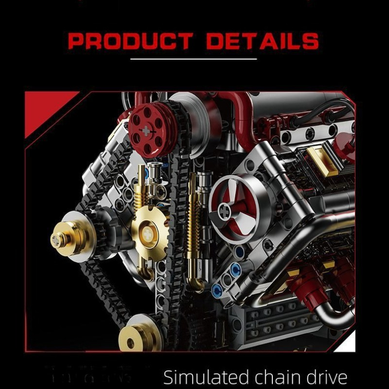Model Kit Engine V8 - 1167pcs Mechanical V8 Engine Model MOC